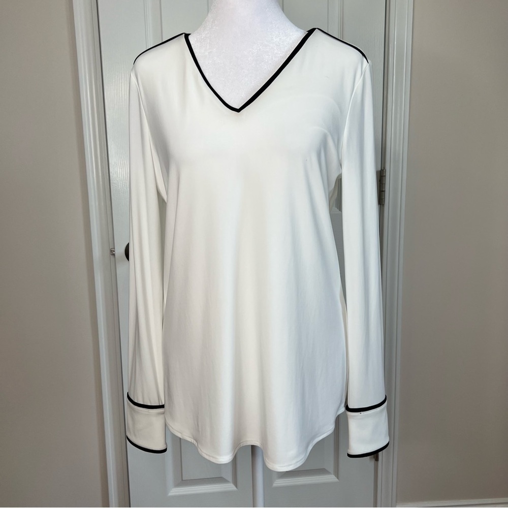 ! White House Black Market long sleeve shirt, ivory with black trim,